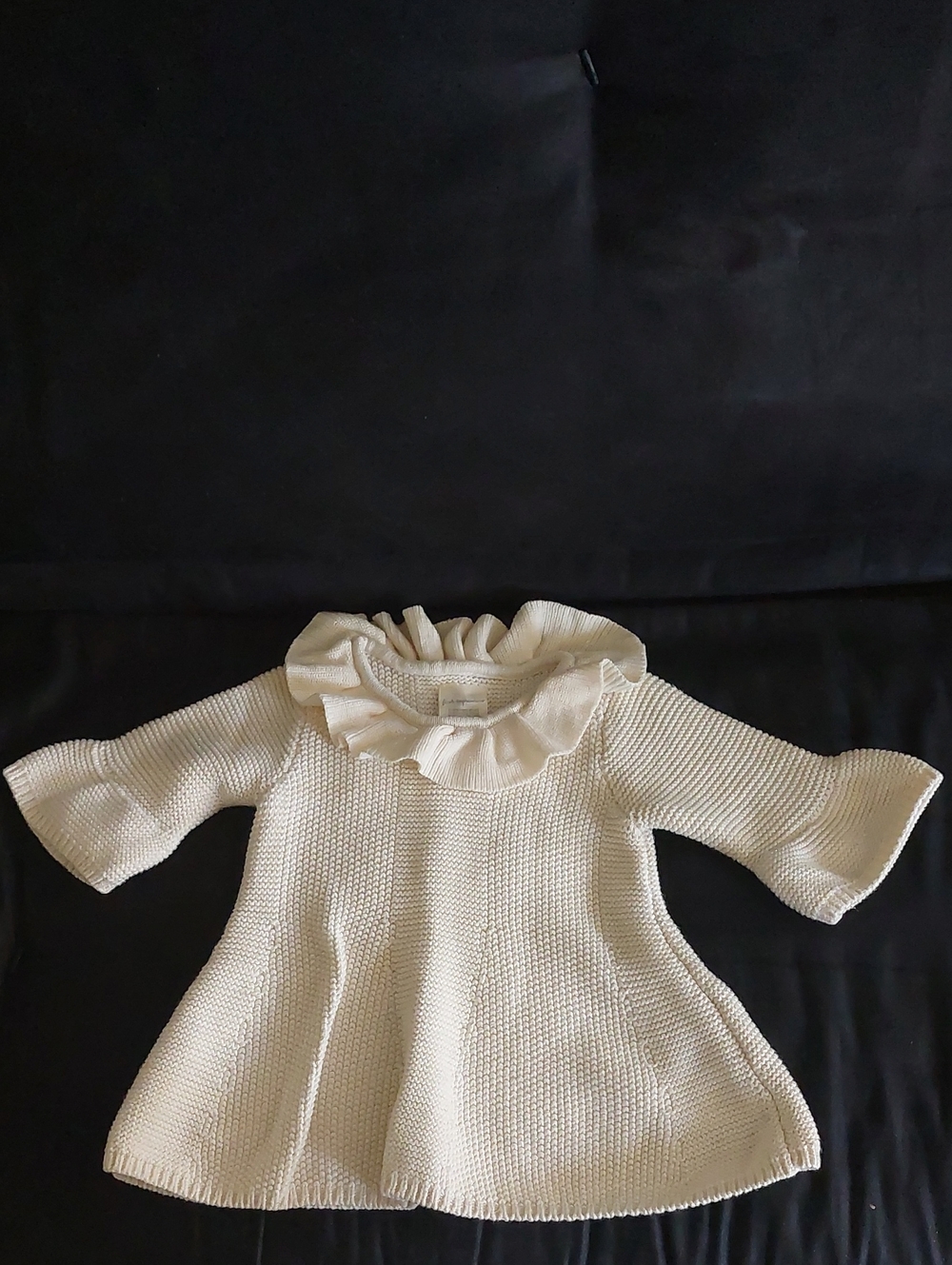 First Impressions Cream Knit Baby Top with Ruffle Neck